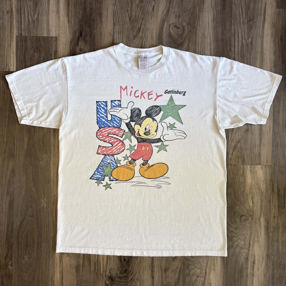 Vintage Disney Mickey Mouse T-Shirt Men's Size XL White 1990s Gatlinburg Worn